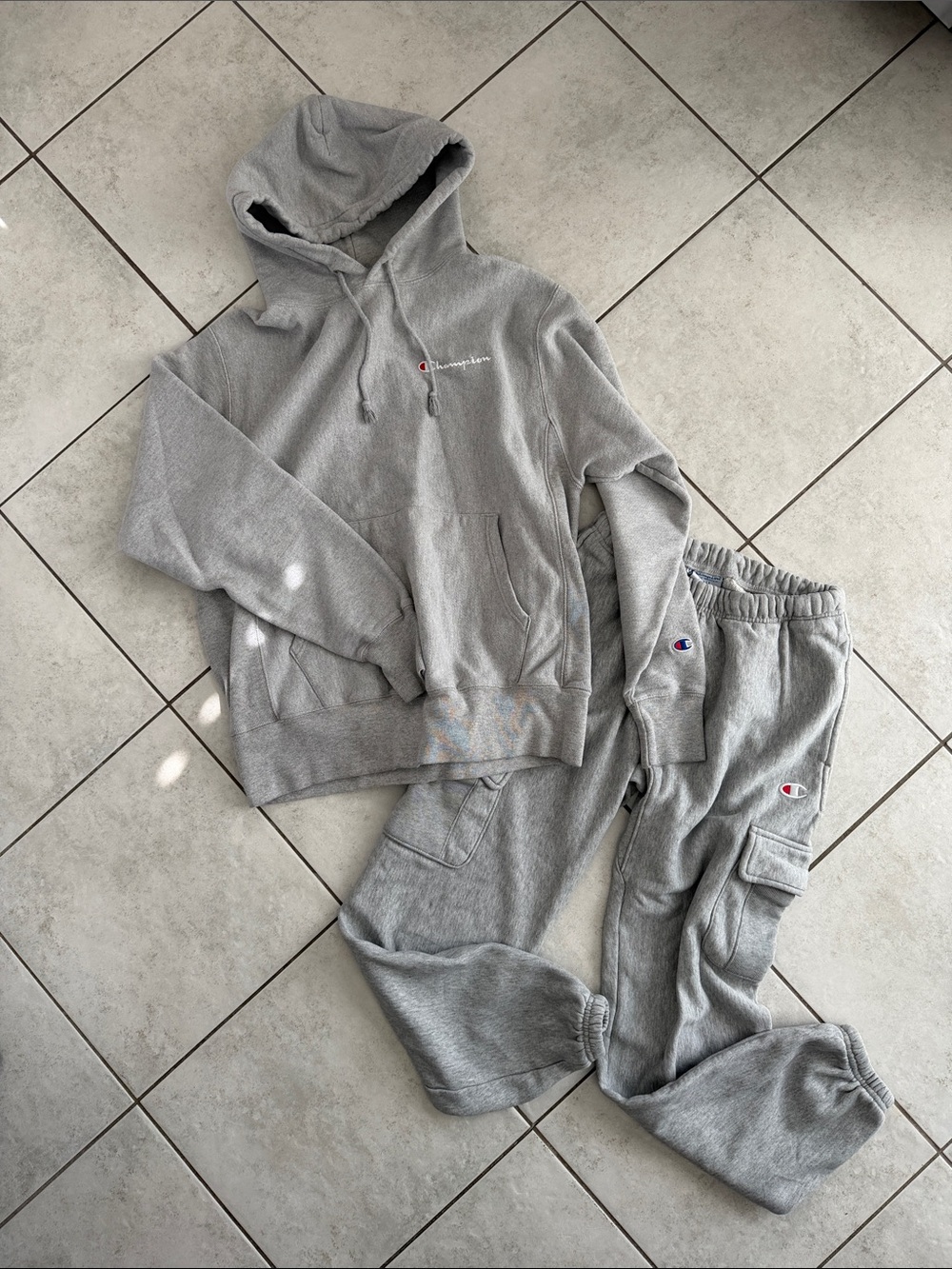 Champion Gray Unisex Hoodie and Cargo Joggers Set
